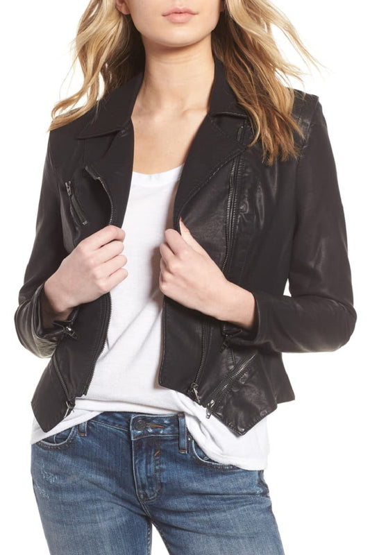 Women Slim Black Leather Jacket