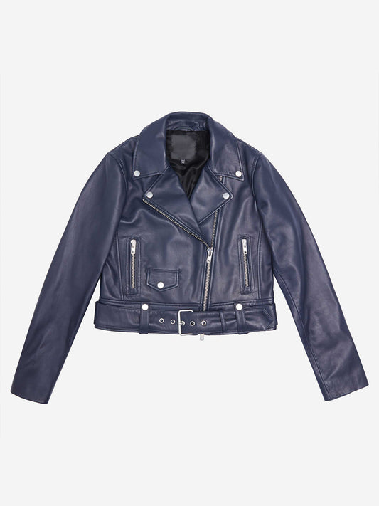 Blue Lambskin Leather Jacket for women