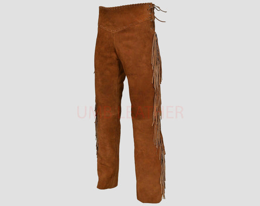 Suede Fringes Leather Pant