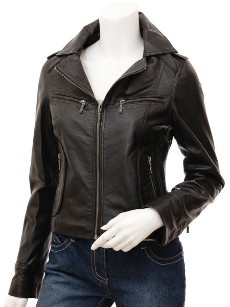 Women Jade Black Leather Jacket
