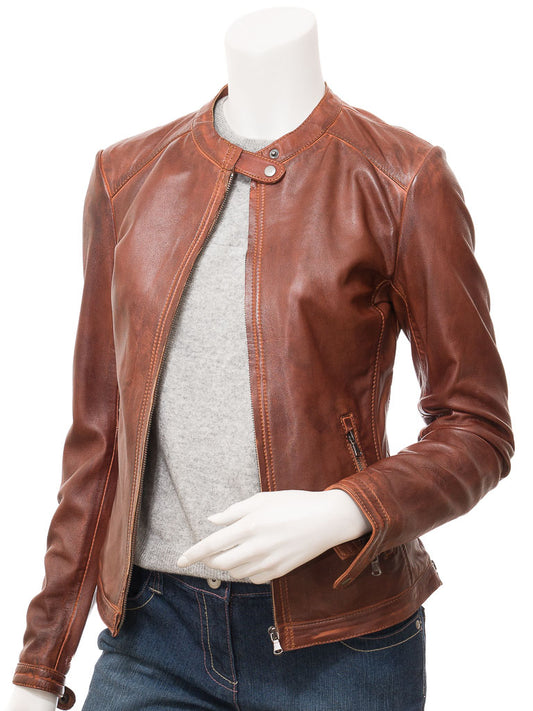 Women Wood Brown Leather Jacket